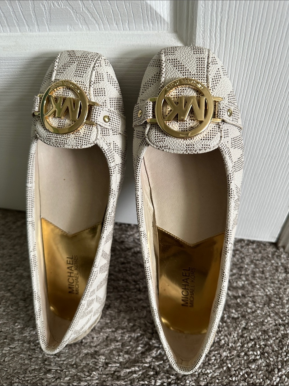 Michael Kors Cream Logo-Embellished Ballet Flats